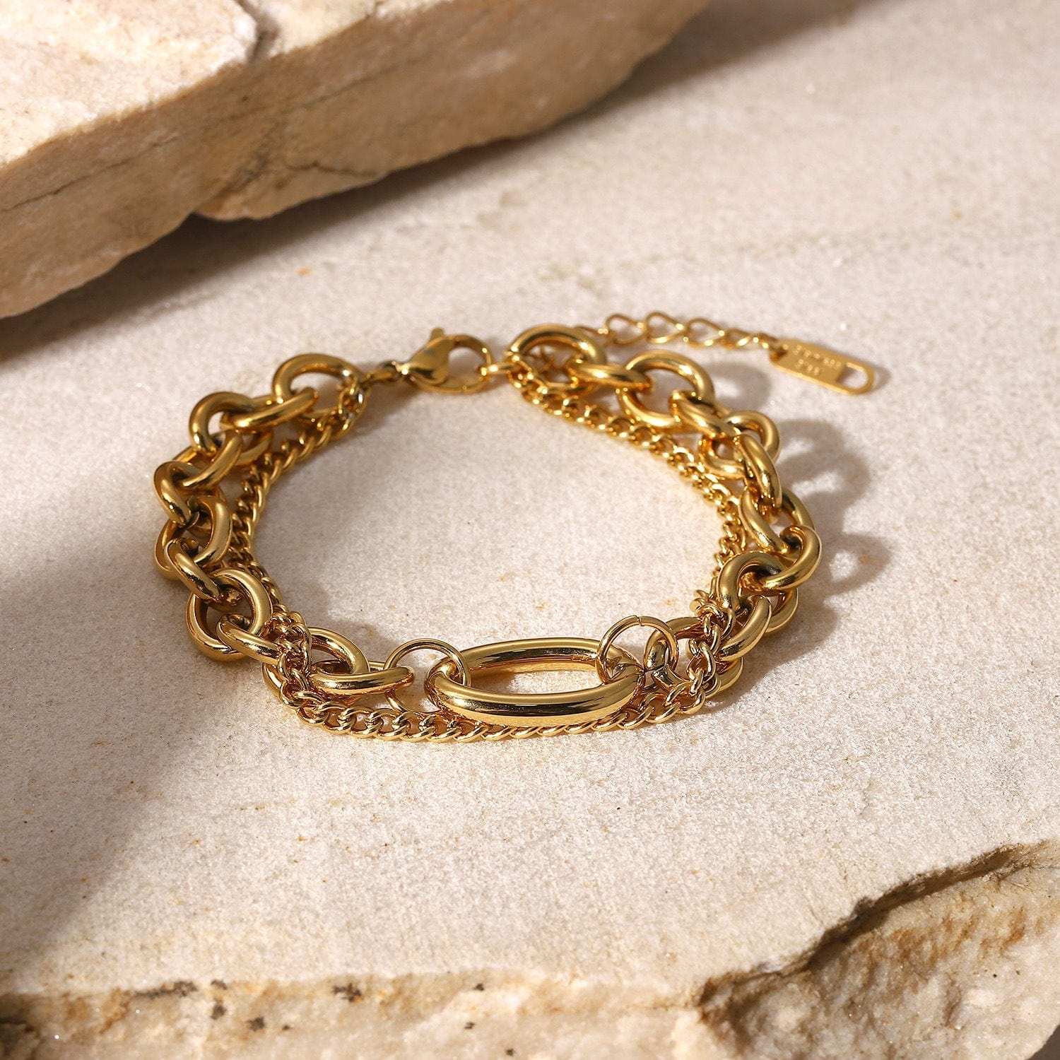 Double Layered Gold Chain 14K Gold-Plated Bracelet - Image 4