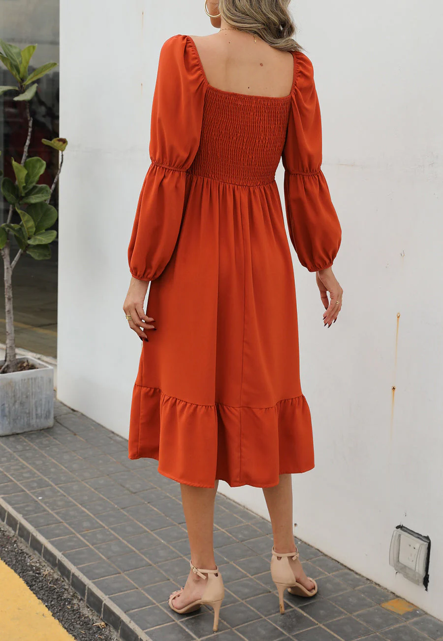 Double Puff Sleeve Solid Dress - Image 14