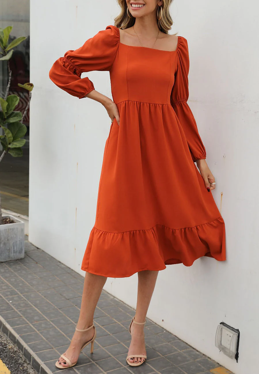 Double Puff Sleeve Solid Dress - Image 16
