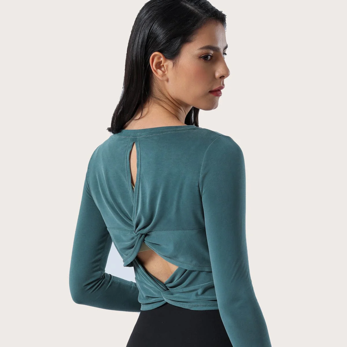 Double Twist Knot Back Long Sleeve Shirt - Image 3