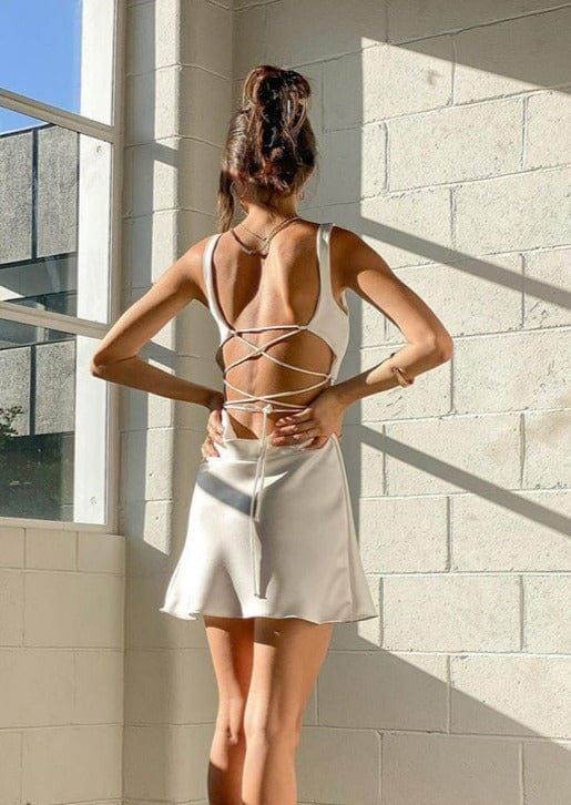 Drawstring Cut Out Open Back Mini Slip Dress - Image 2