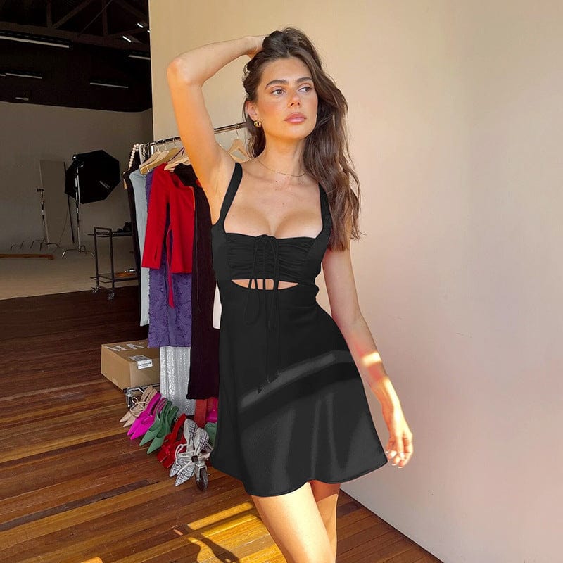 Drawstring Cut Out Open Back Mini Slip Dress - Image 6
