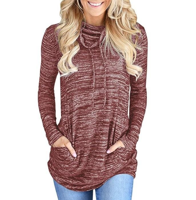 Drawstring Pocket Cowl Neck Pullover - Image 3