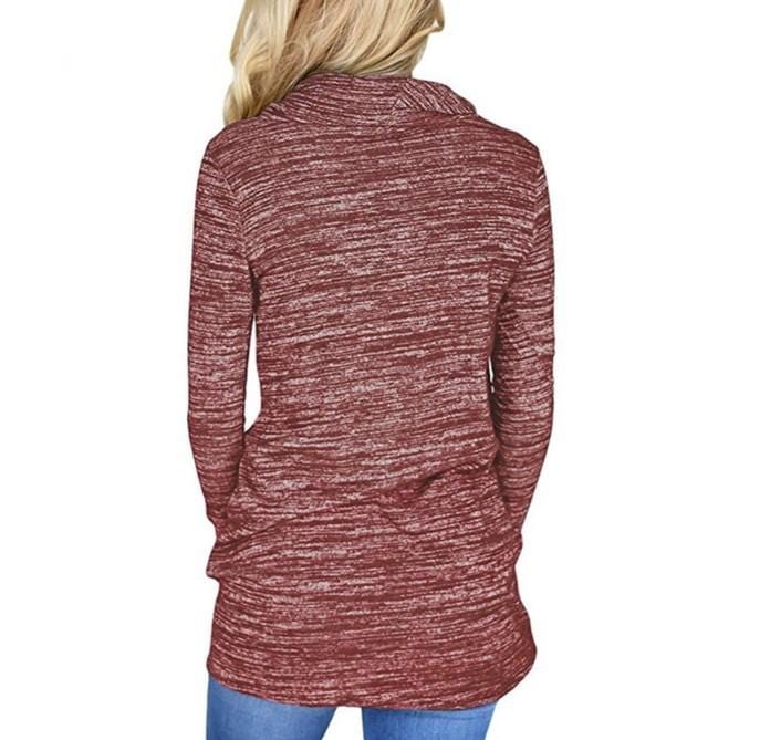 Drawstring Pocket Cowl Neck Pullover - Image 4