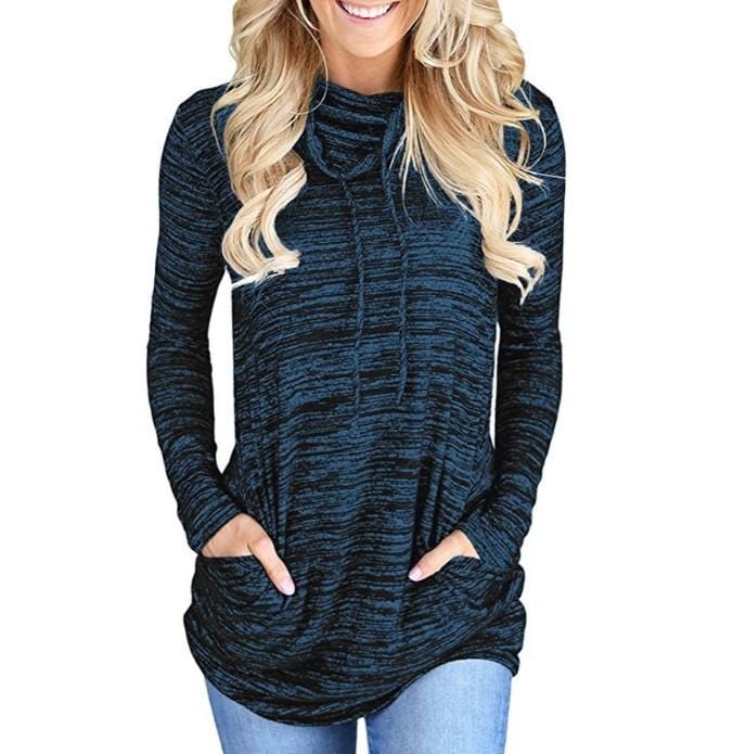 Drawstring Pocket Cowl Neck Pullover - Image 5