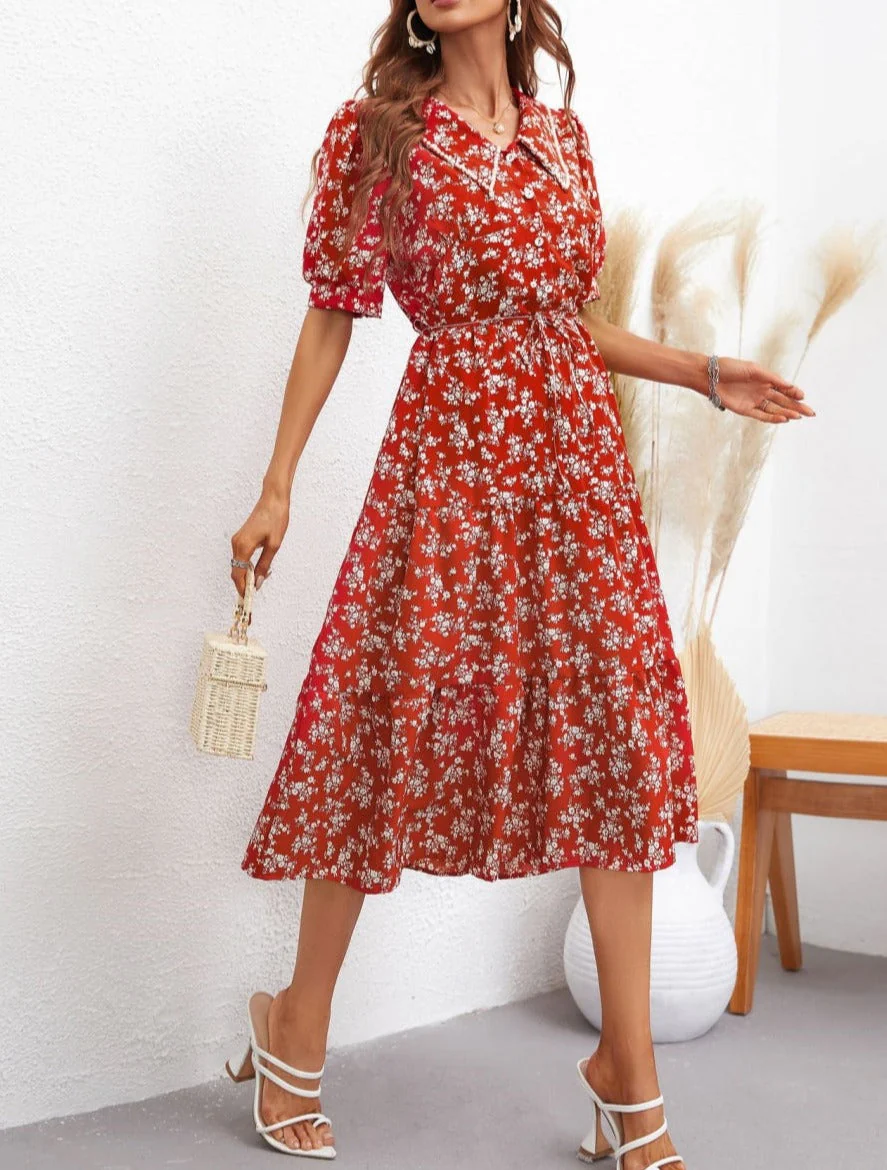 Drop Collar Floral Print Swing Dress - Image 3