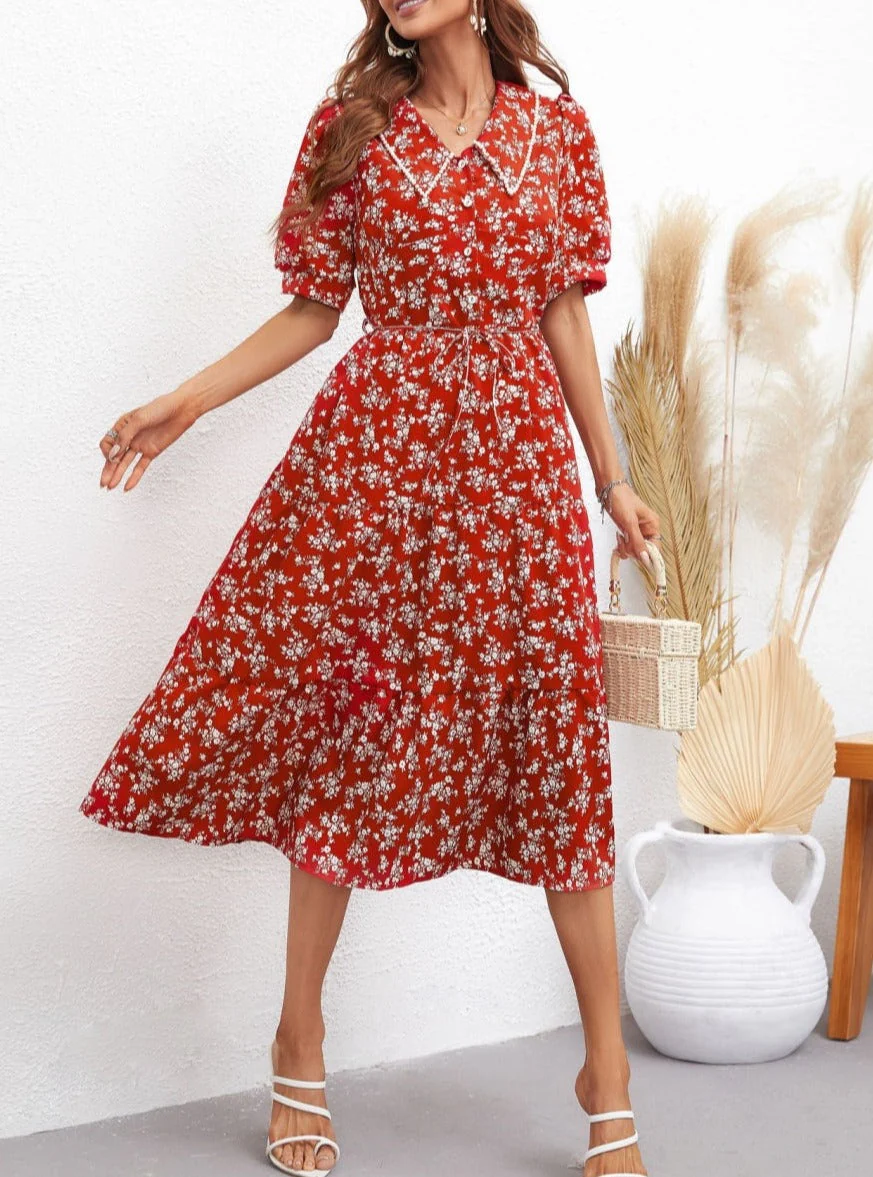 Drop Collar Floral Print Swing Dress - Image 4