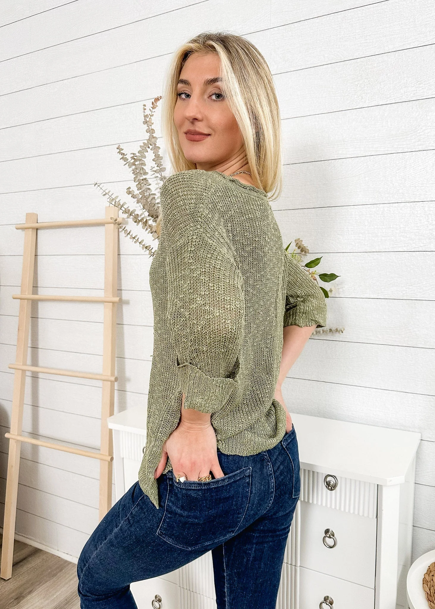 Drop Shoulder 3/4 Length Sweater - Image 4