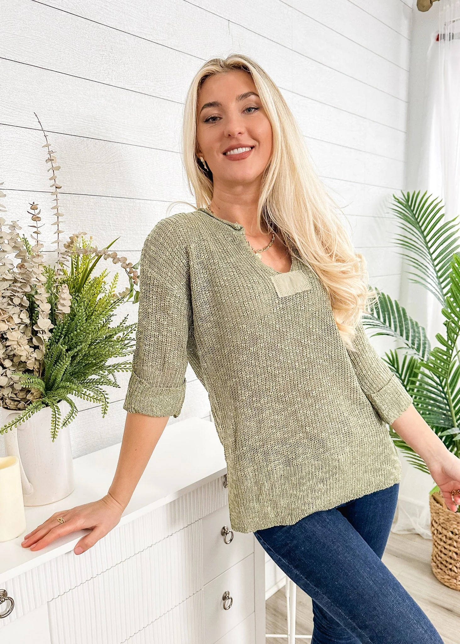 Drop Shoulder 3/4 Length Sweater - Image 5