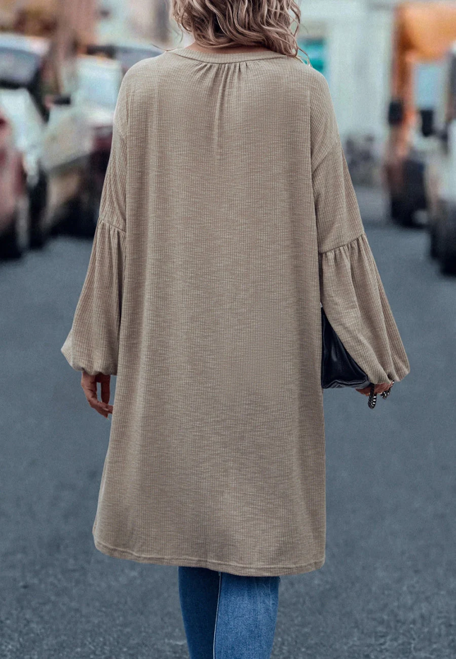 Drop Shoulder Bishop Sleeve Cardigan - Image 6