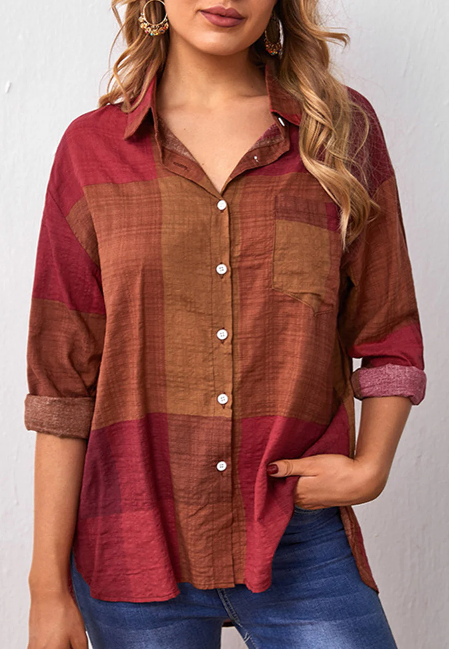Drop Shoulder Button Down Plaid Polo - Image 2