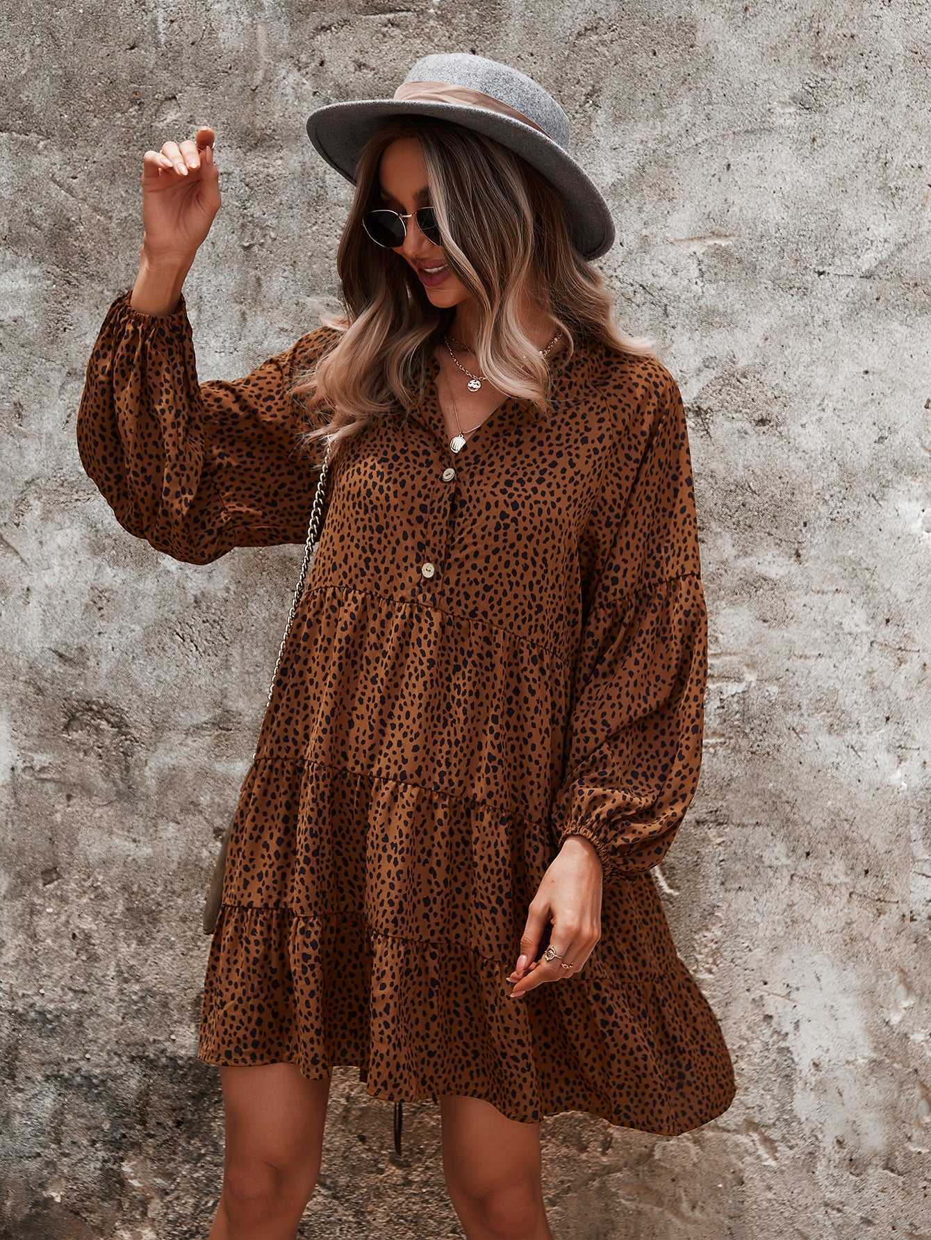 Drop Shoulder Cheetah Print Dress - Image 14