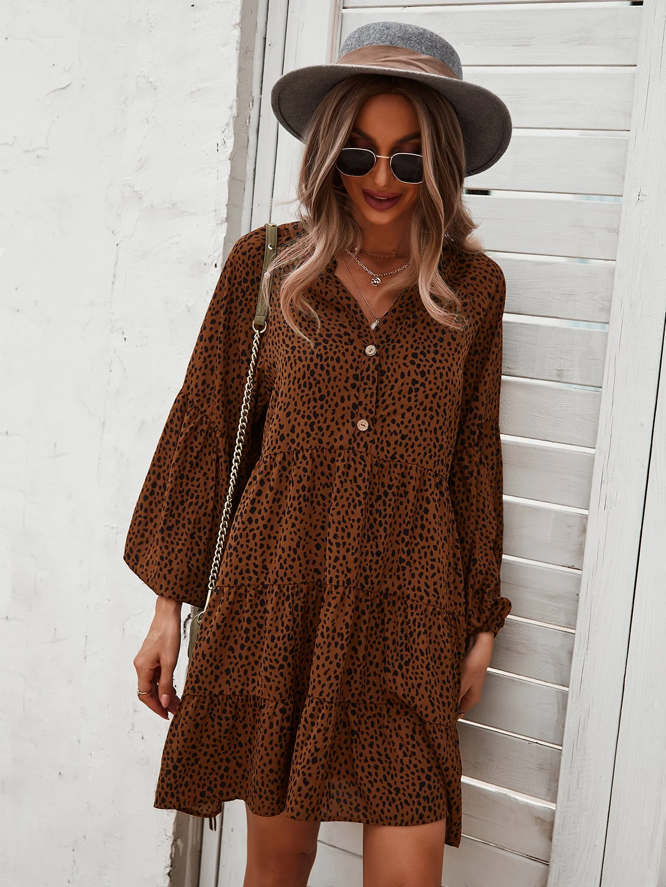 Drop Shoulder Cheetah Print Dress - Image 17