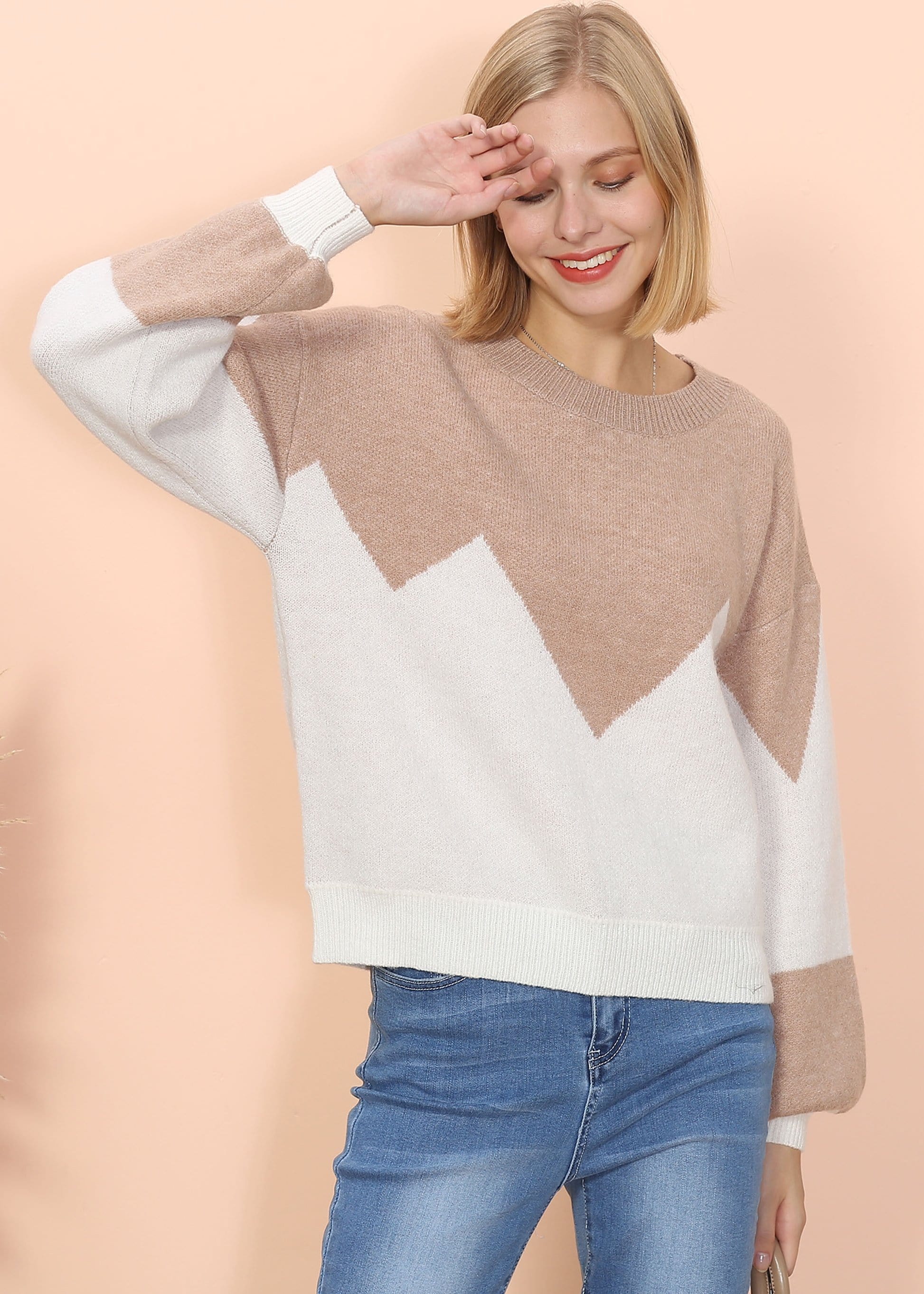 Drop Shoulder Color Block Sweater - Image 2