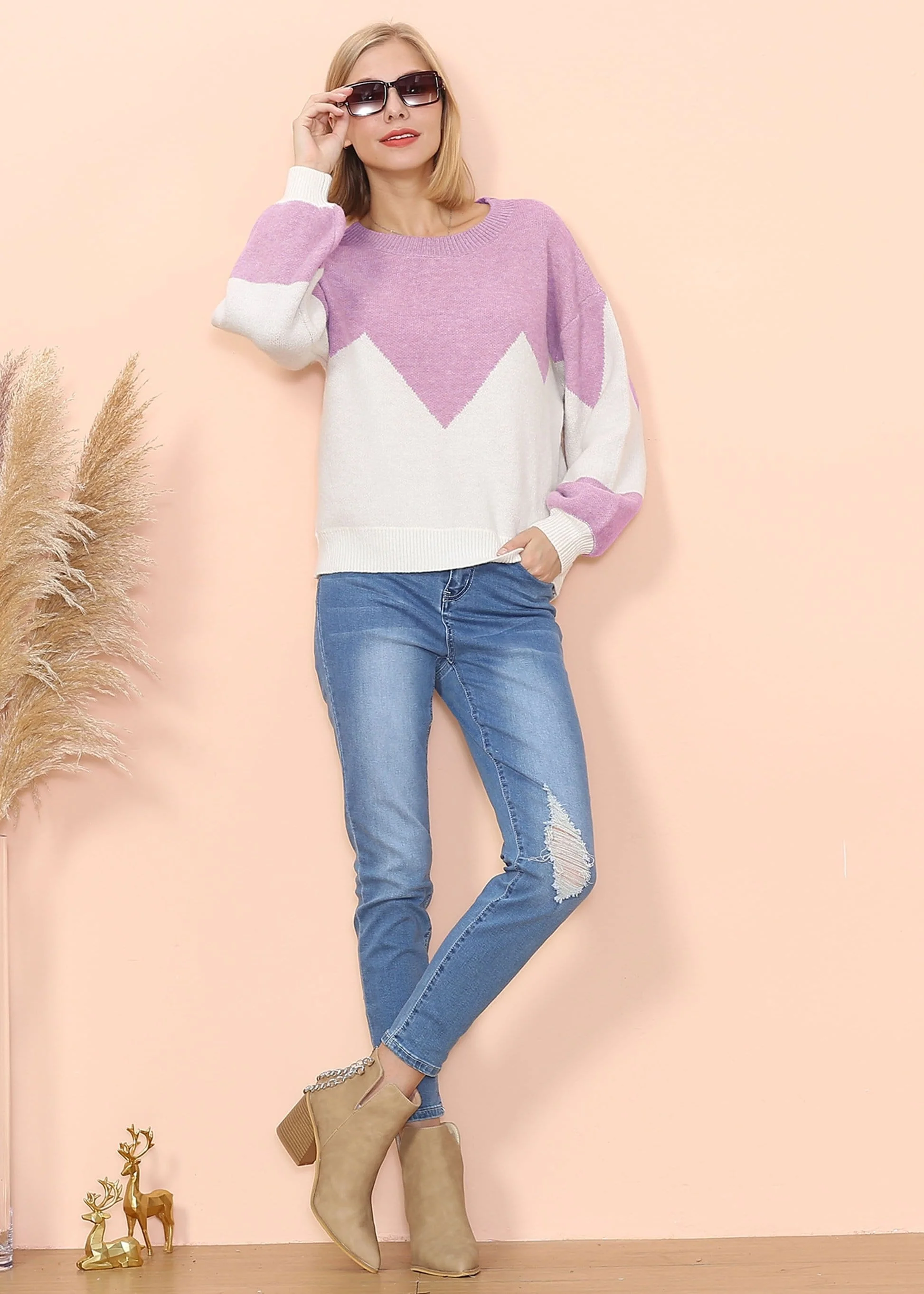 Drop Shoulder Color Block Sweater - Image 4