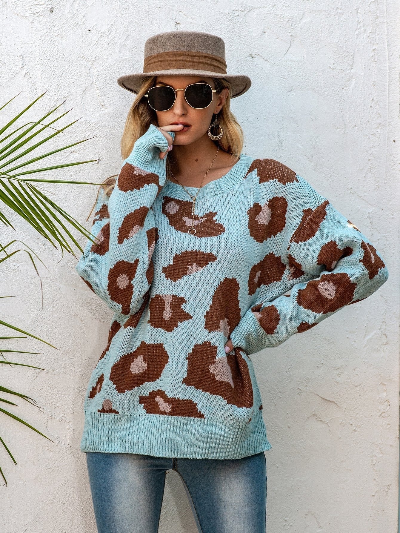Drop Shoulder Leopard Knit Sweater - Image 2