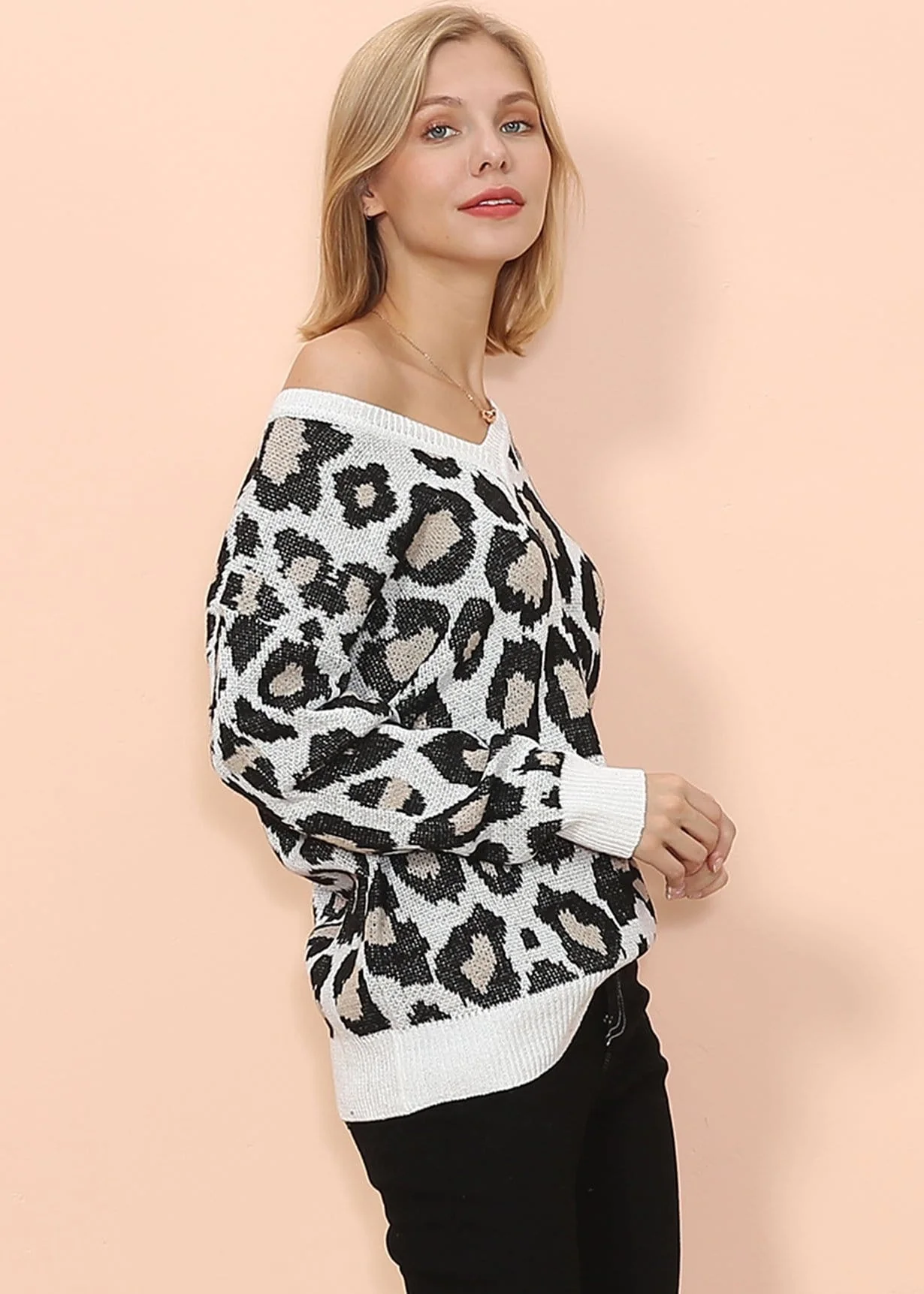 Drop Shoulder Leopard Print Sweater - Image 7