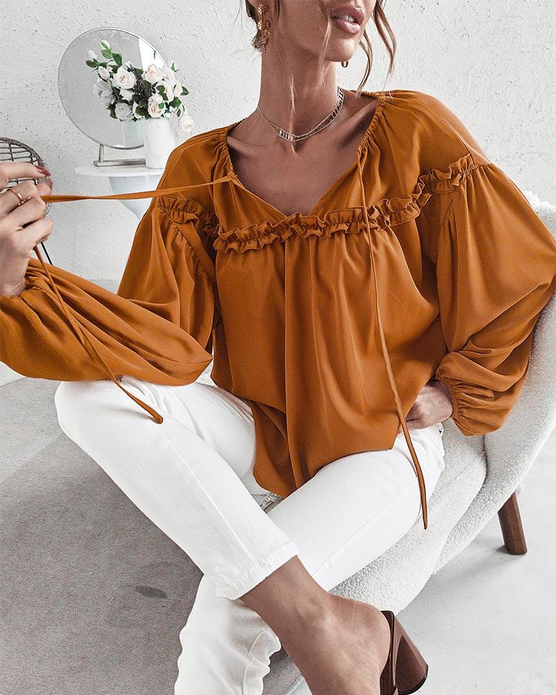 Drop Shoulder Ruffle Detail Blouse - Image 3