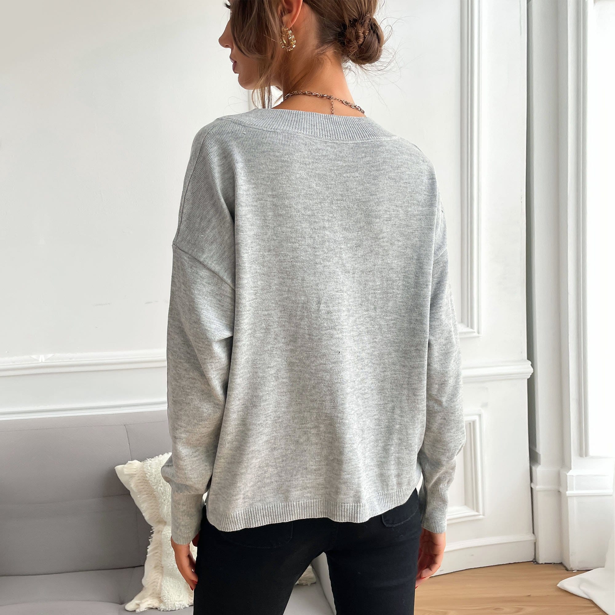Drop Shoulder Star Print Sweater - Image 5