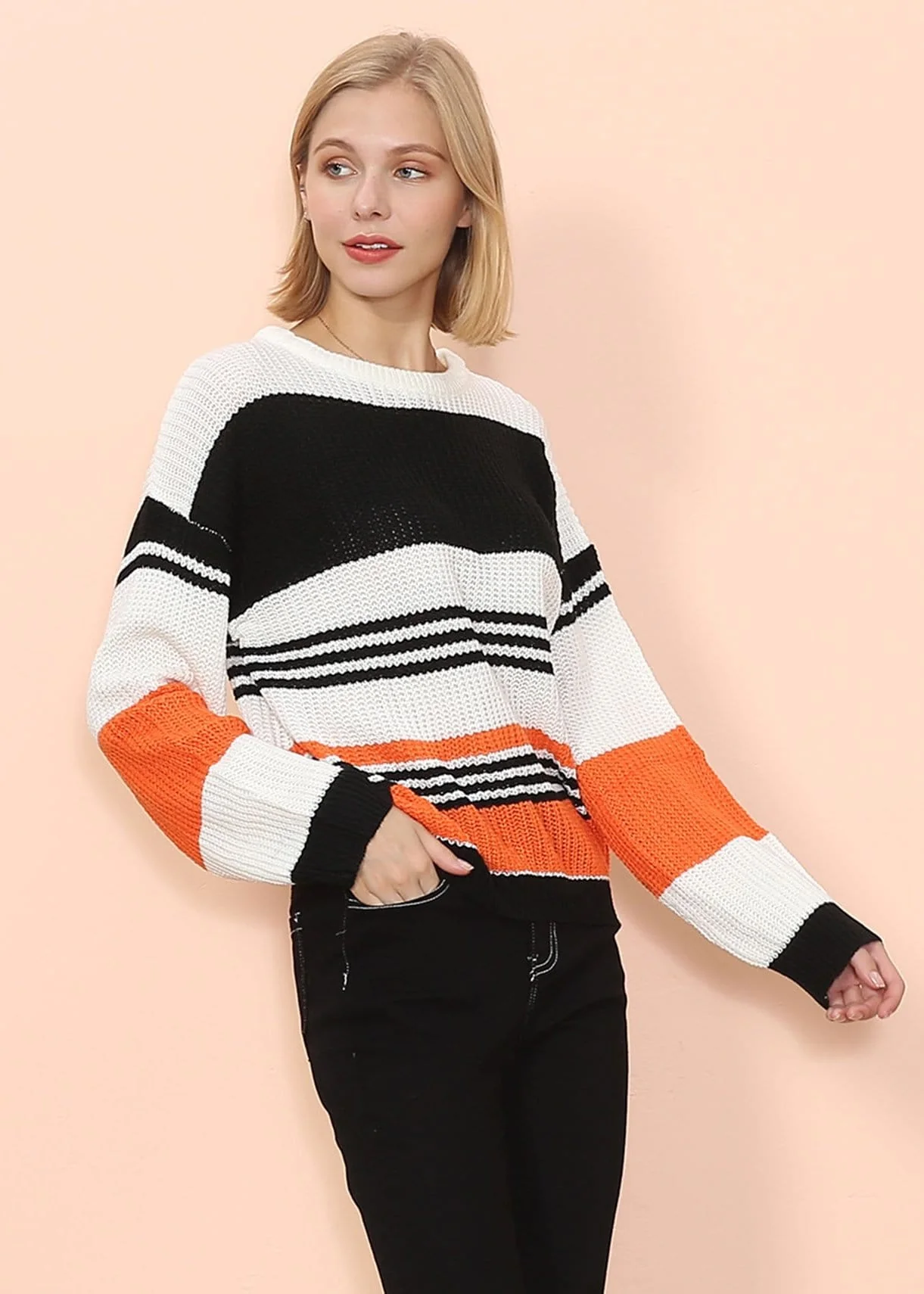 Drop Shoulder Striped Knit Sweater - Image 10