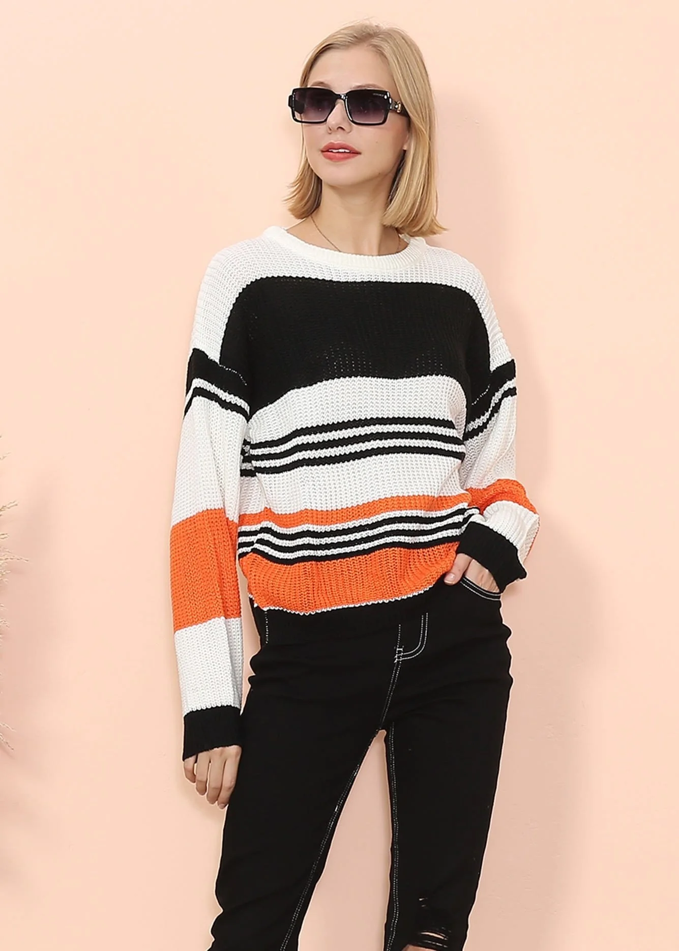 Drop Shoulder Striped Knit Sweater - Image 11