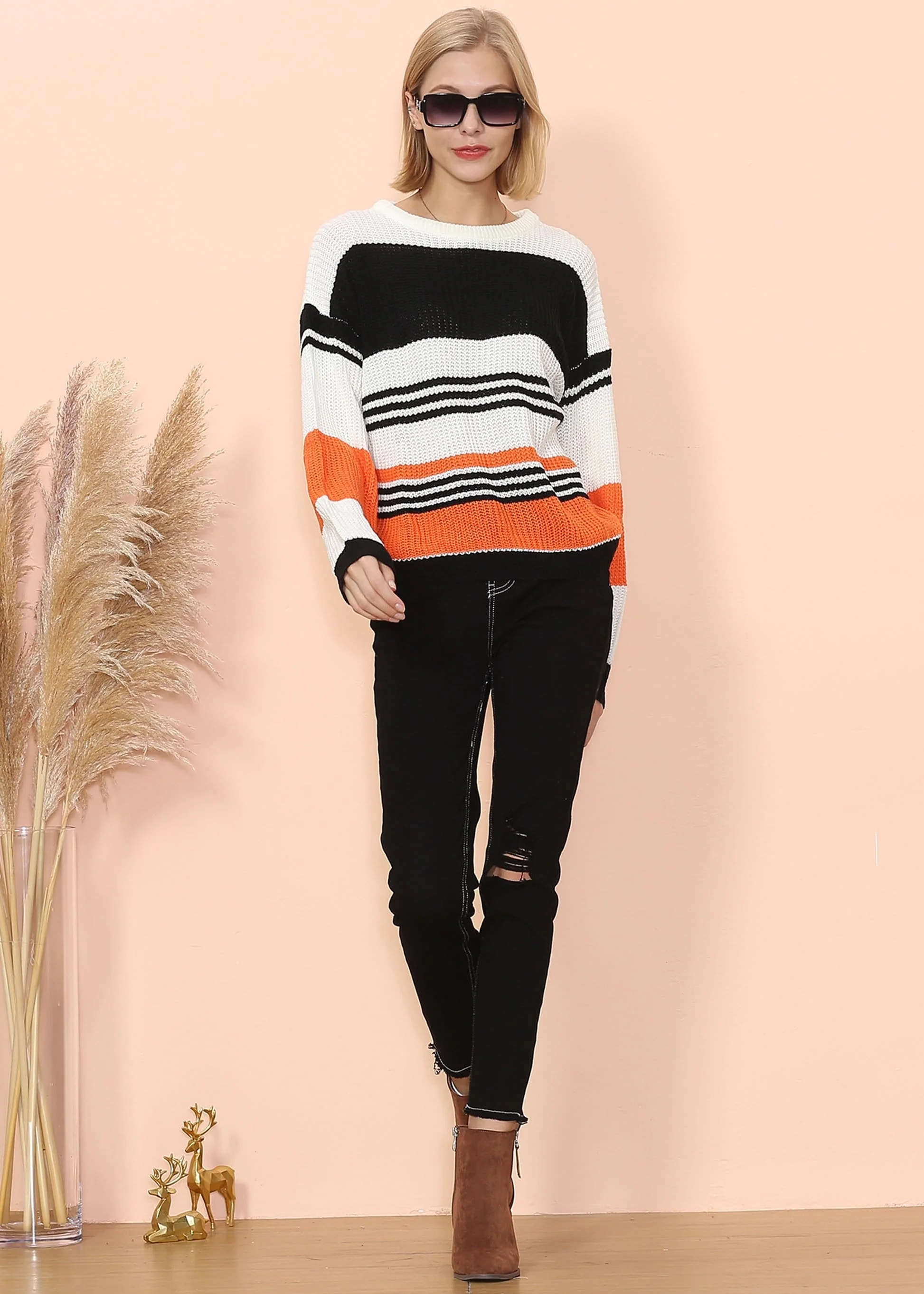 Drop Shoulder Striped Knit Sweater - Image 2