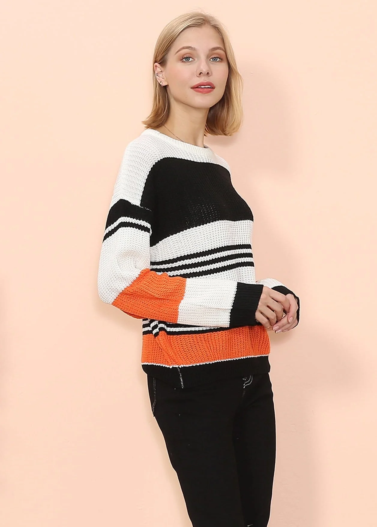 Drop Shoulder Striped Knit Sweater - Image 8