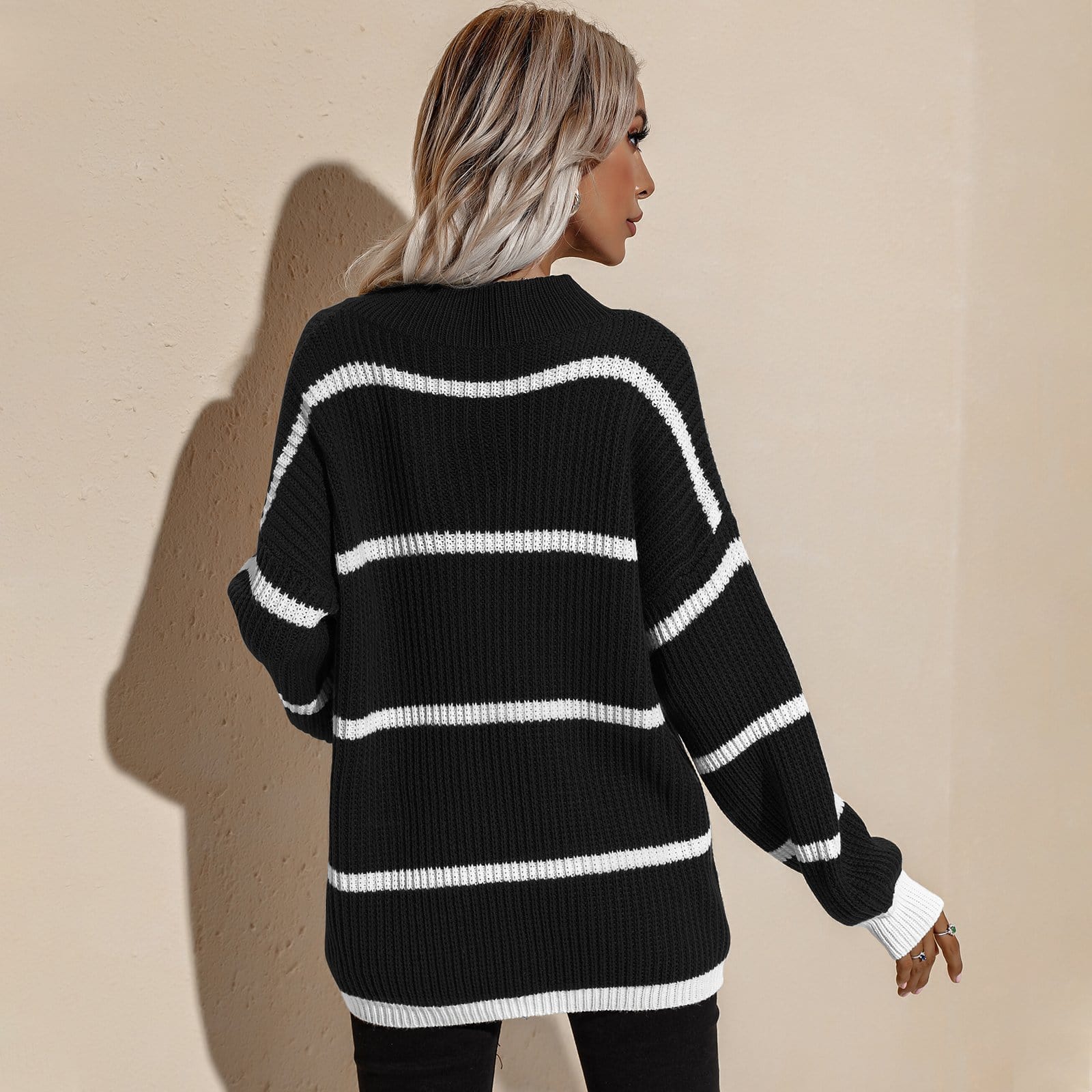 Drop Shoulder Striped Oversized Knit Sweater - Image 10