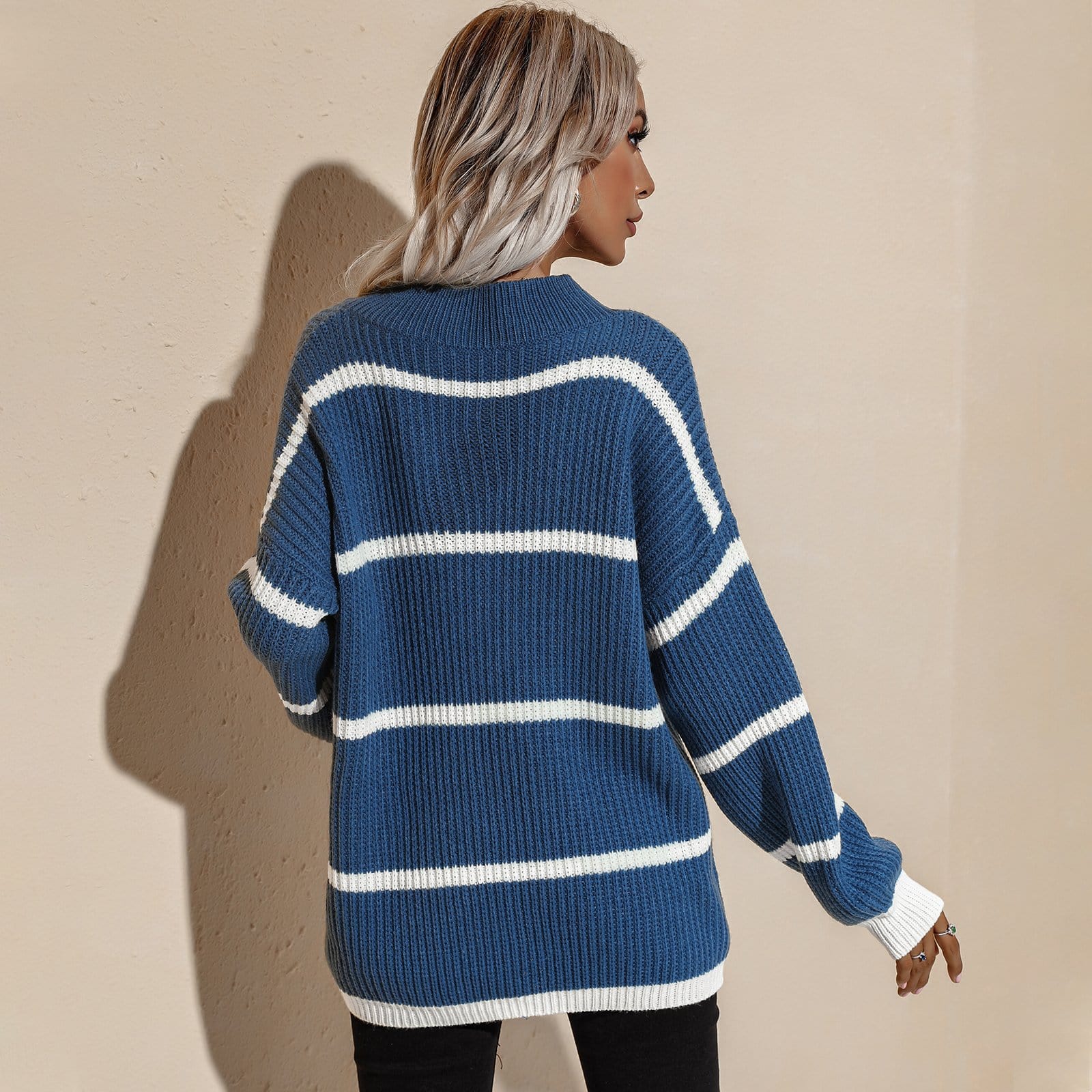 Drop Shoulder Striped Oversized Knit Sweater - Image 14