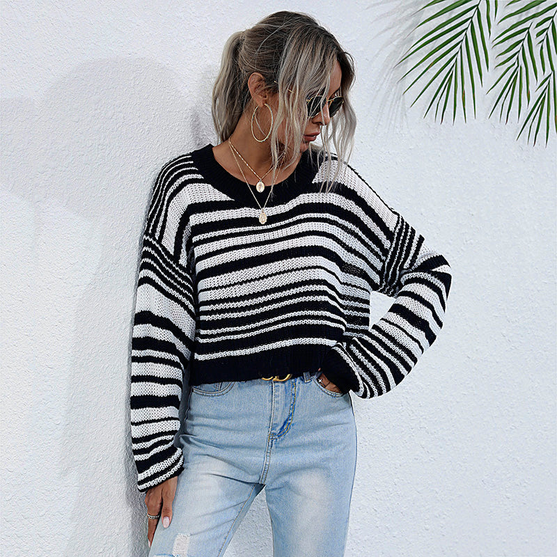 Drop Shoulder Striped Sweater - Image 2