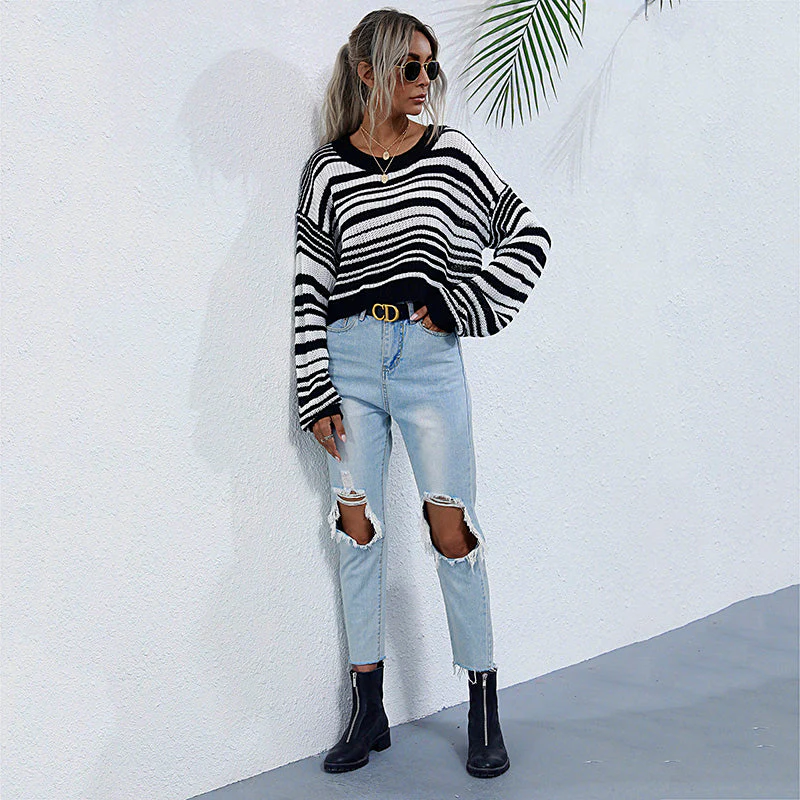 Drop Shoulder Striped Sweater - Image 5