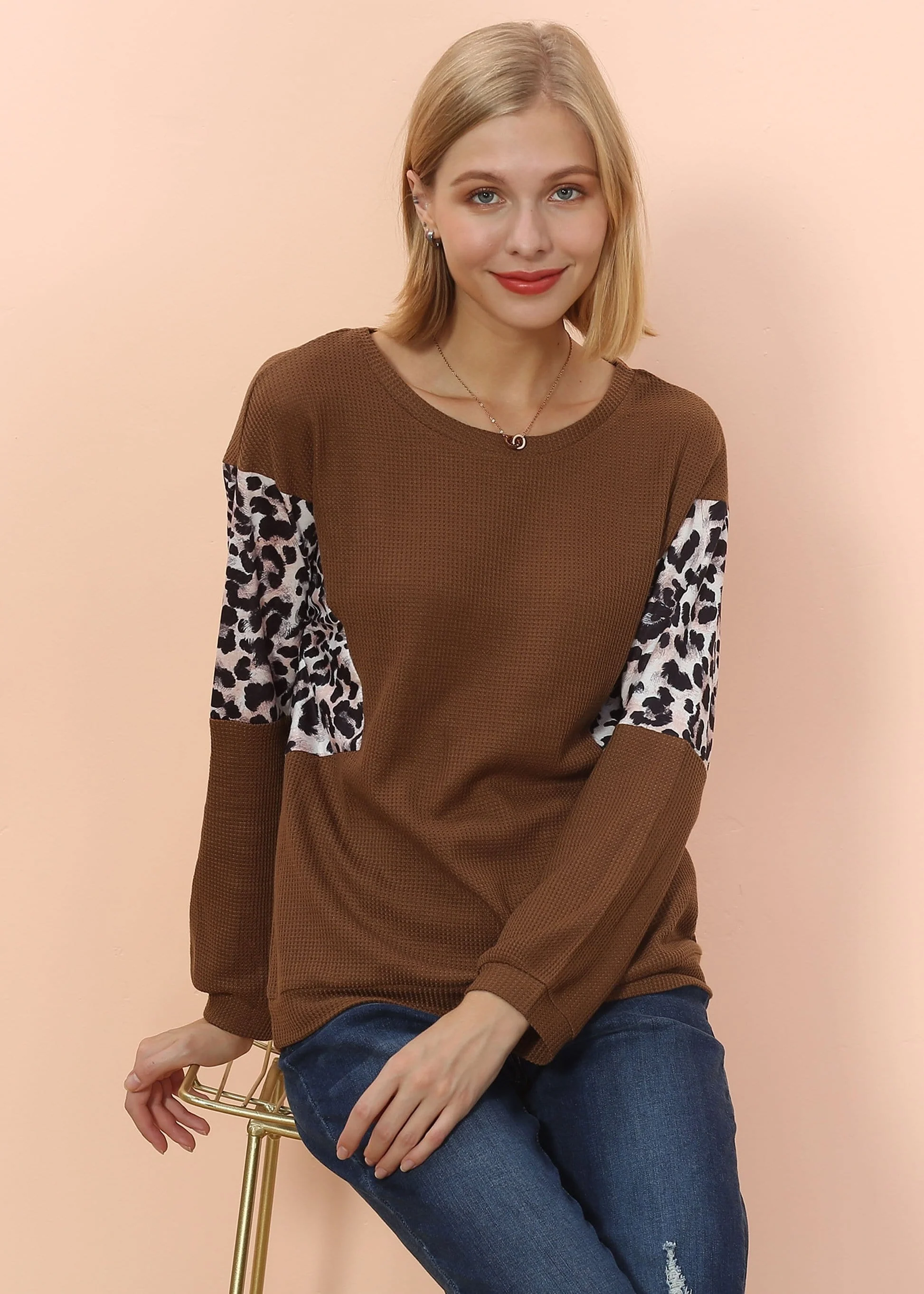 Drop Shoulder Two Tone Leopard Sweater - Image 10