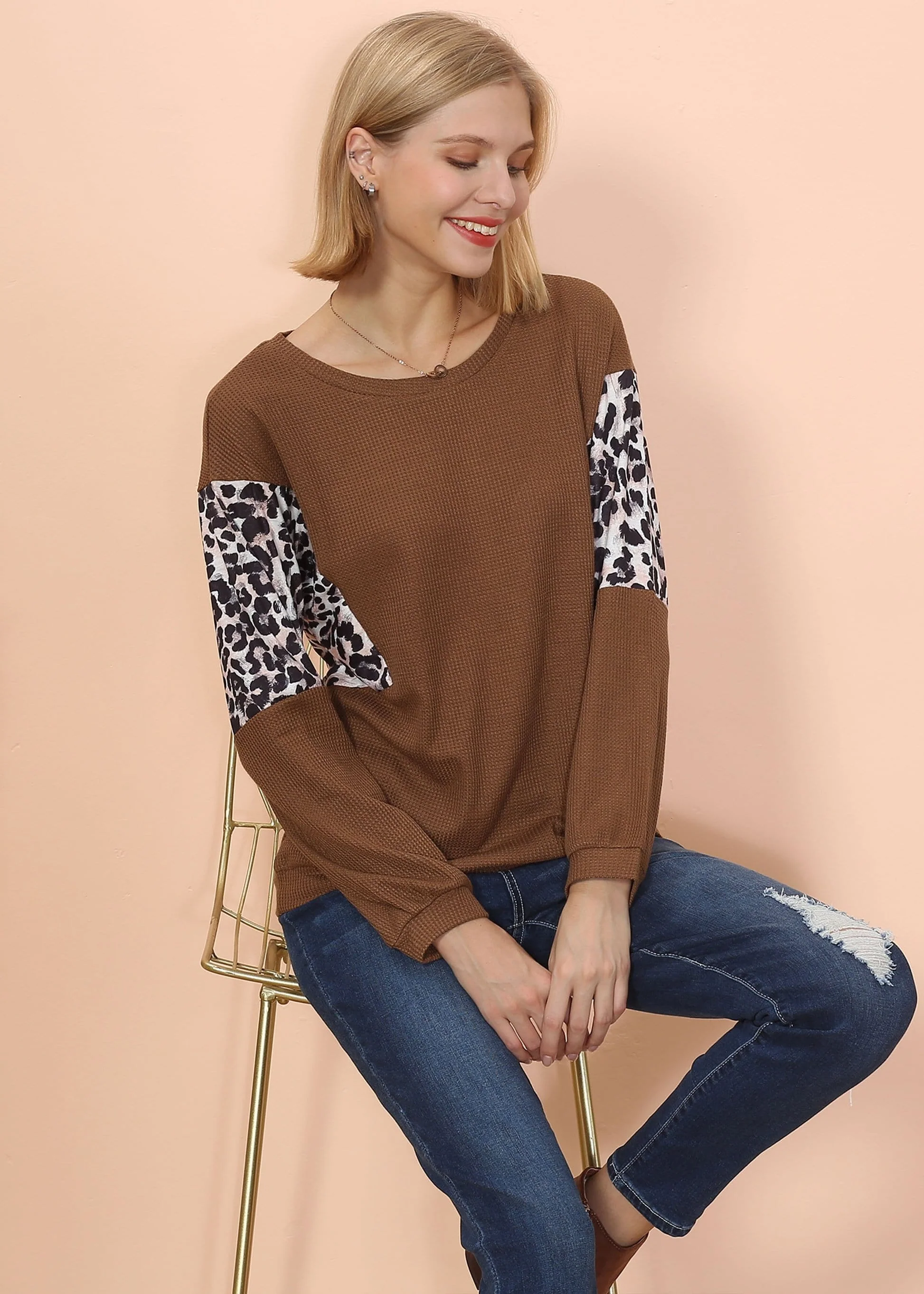 Drop Shoulder Two Tone Leopard Sweater - Image 11