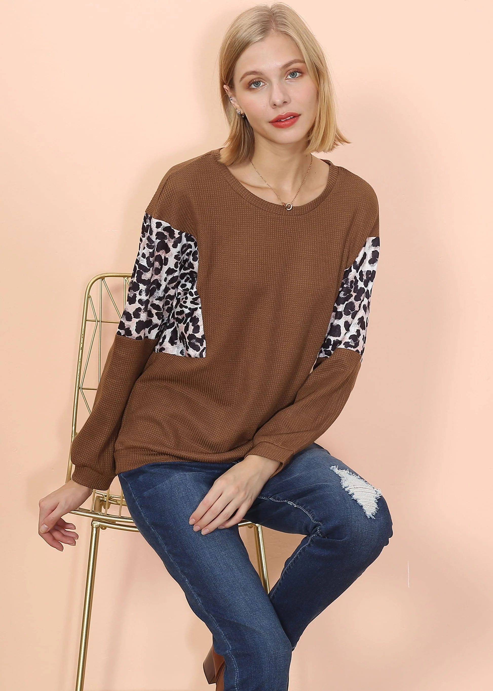 Drop Shoulder Two Tone Leopard Sweater - Image 12