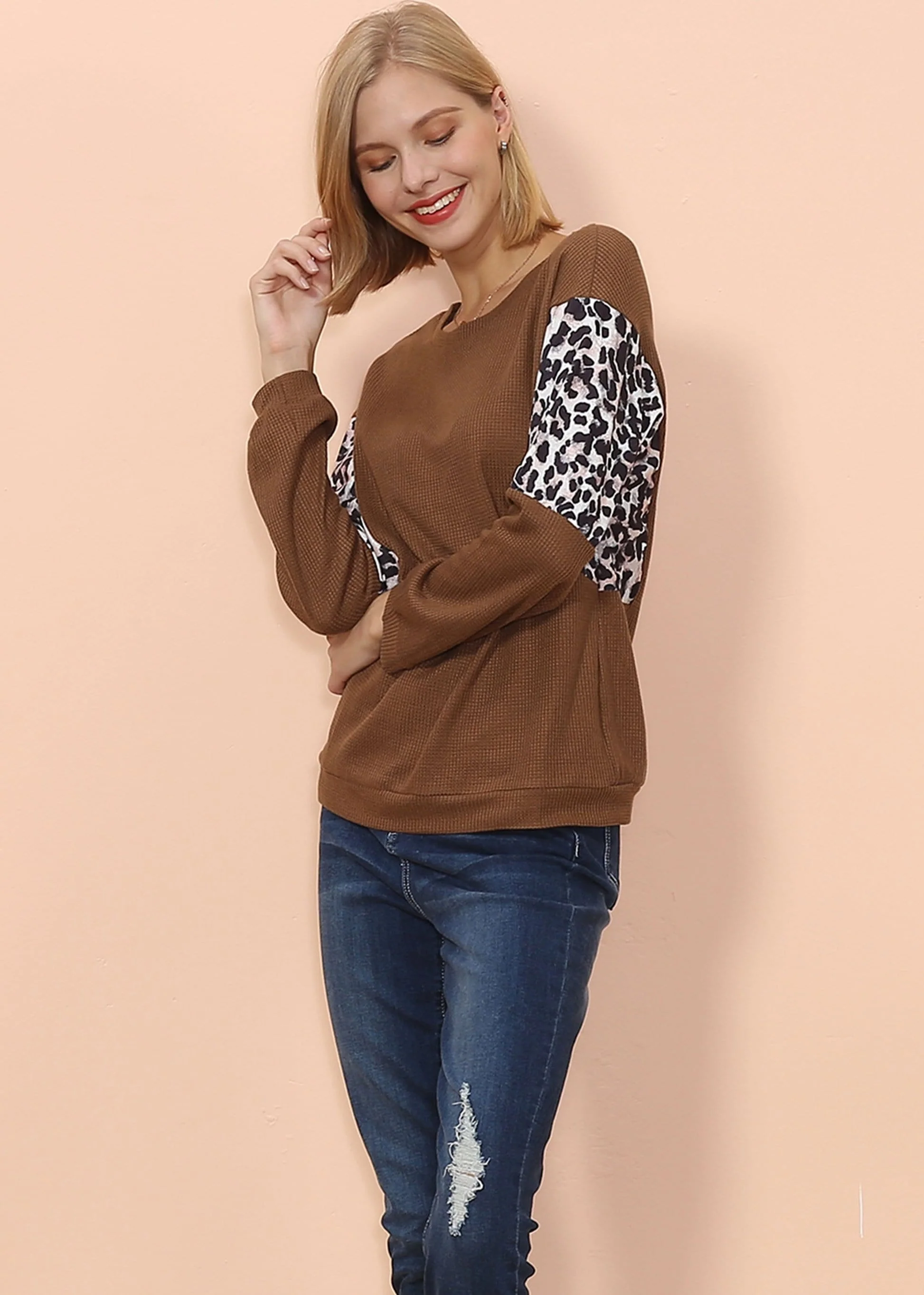 Drop Shoulder Two Tone Leopard Sweater - Image 14