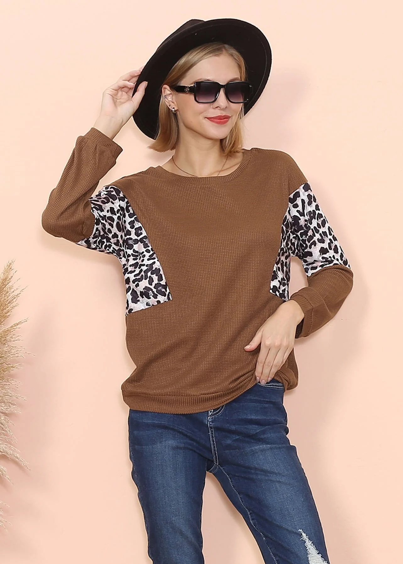 Drop Shoulder Two Tone Leopard Sweater - Image 15
