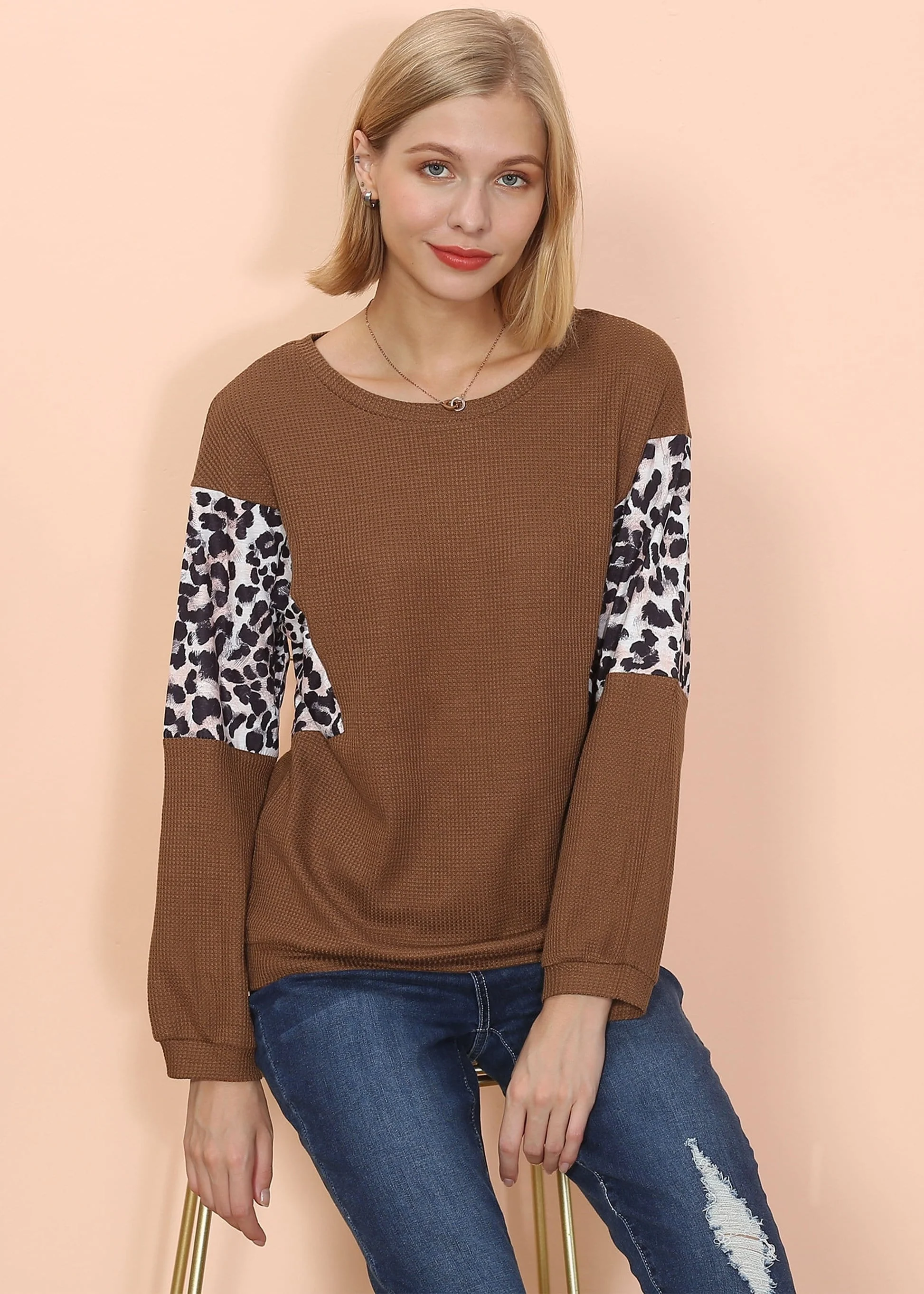 Drop Shoulder Two Tone Leopard Sweater - Image 5