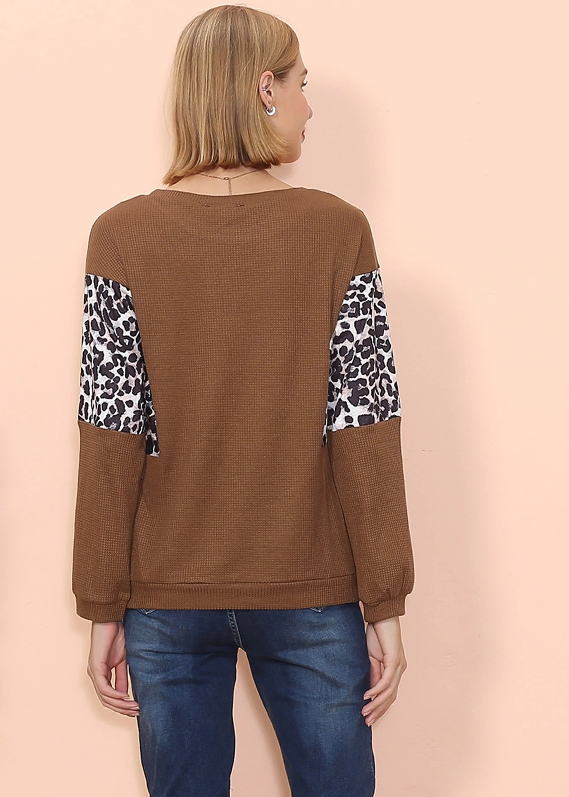 Drop Shoulder Two Tone Leopard Sweater - Image 7
