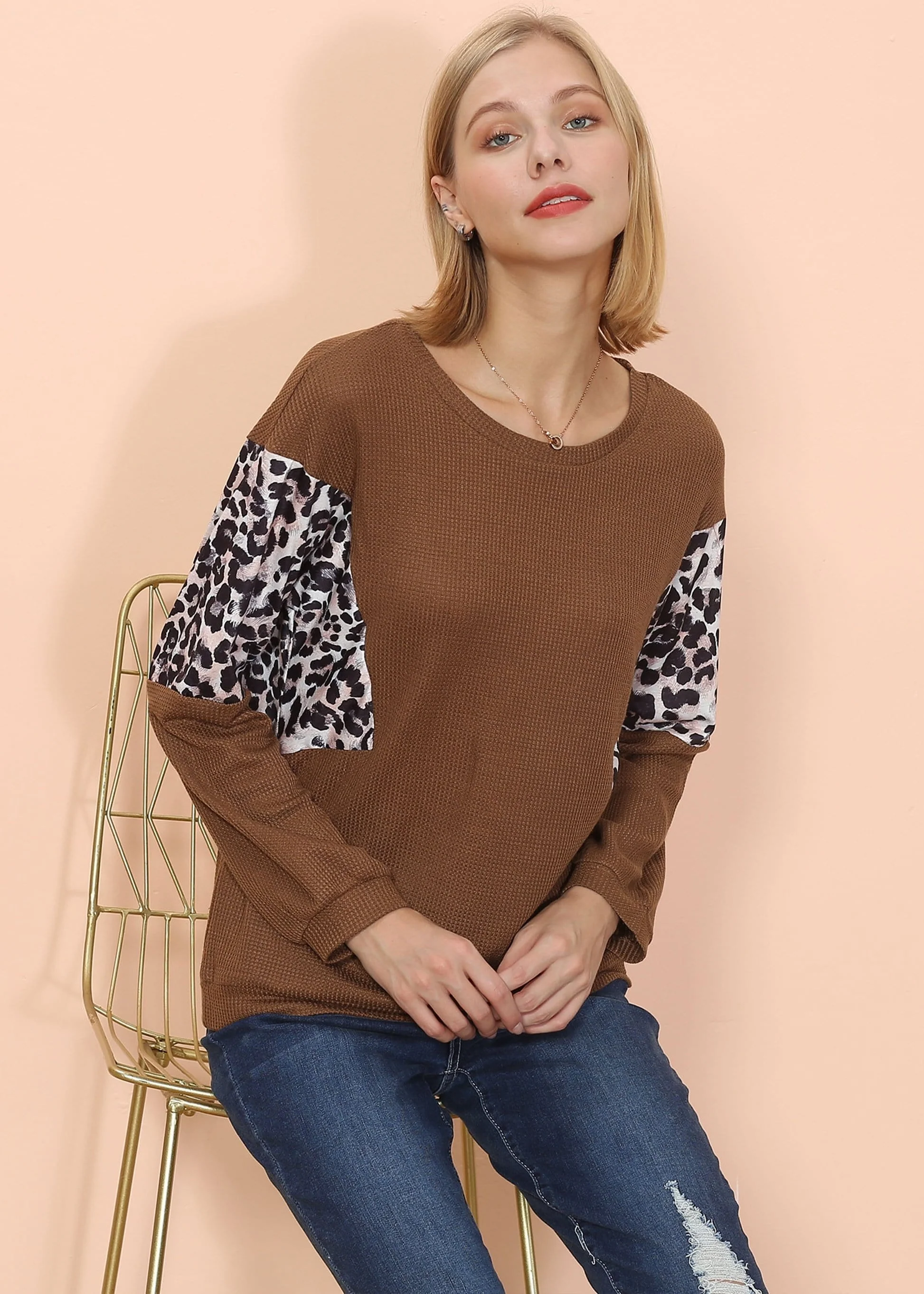 Drop Shoulder Two Tone Leopard Sweater - Image 9