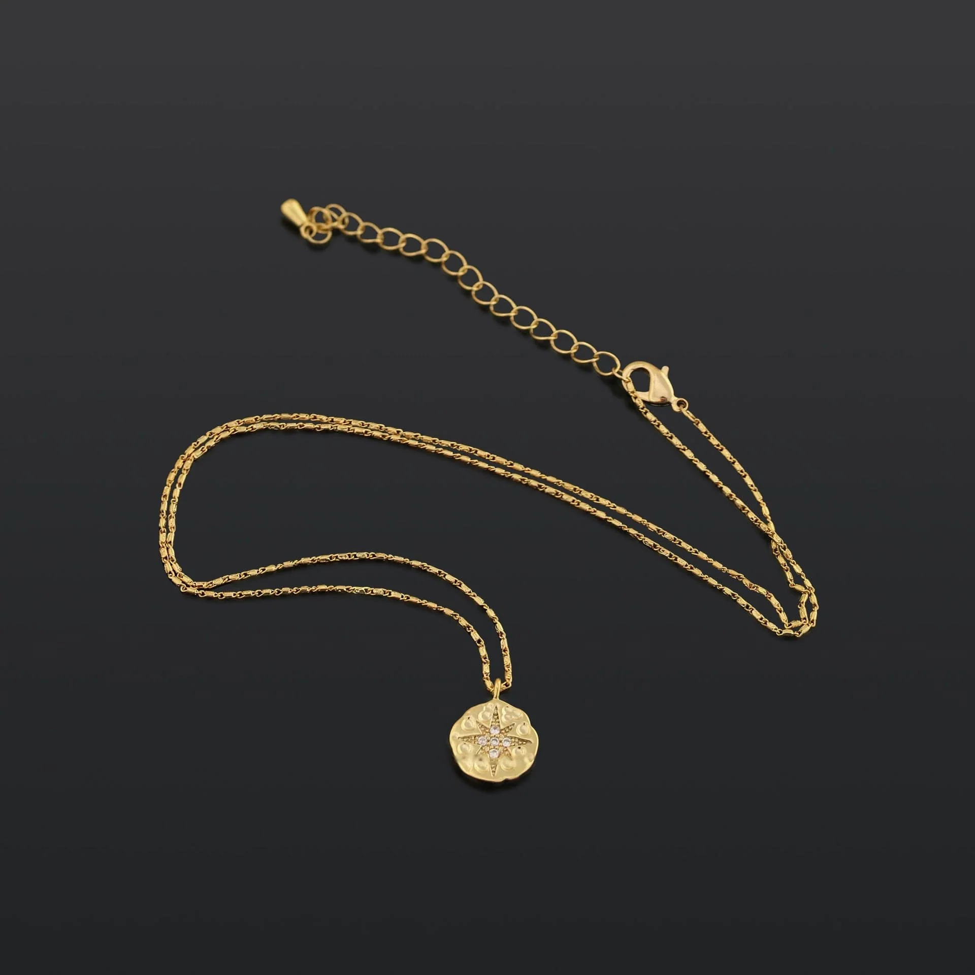Eight Pointed Star Coin 18K Gold Plated Necklace - Image 2