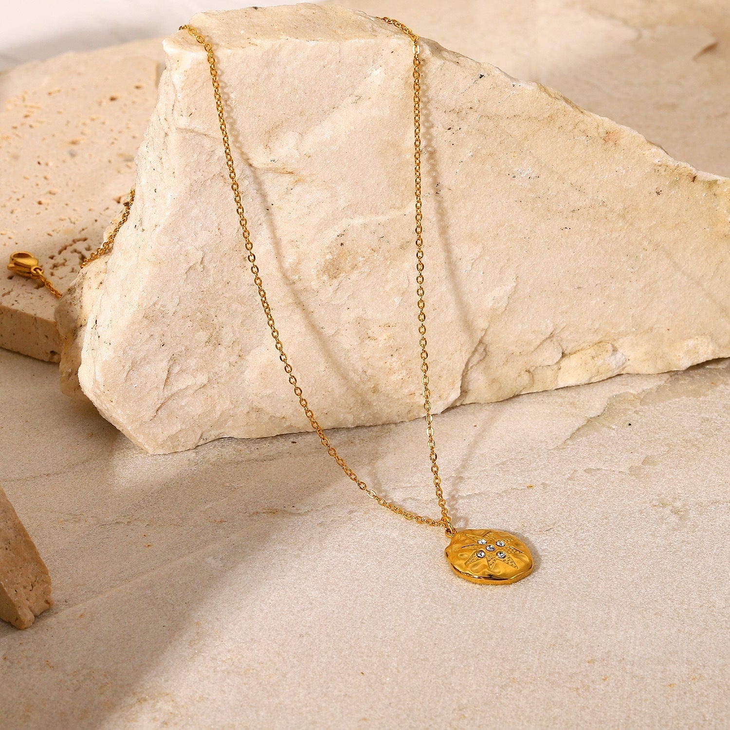 Eight Pointed Star Coin Charm 18K Gold Plated Necklace - Image 3