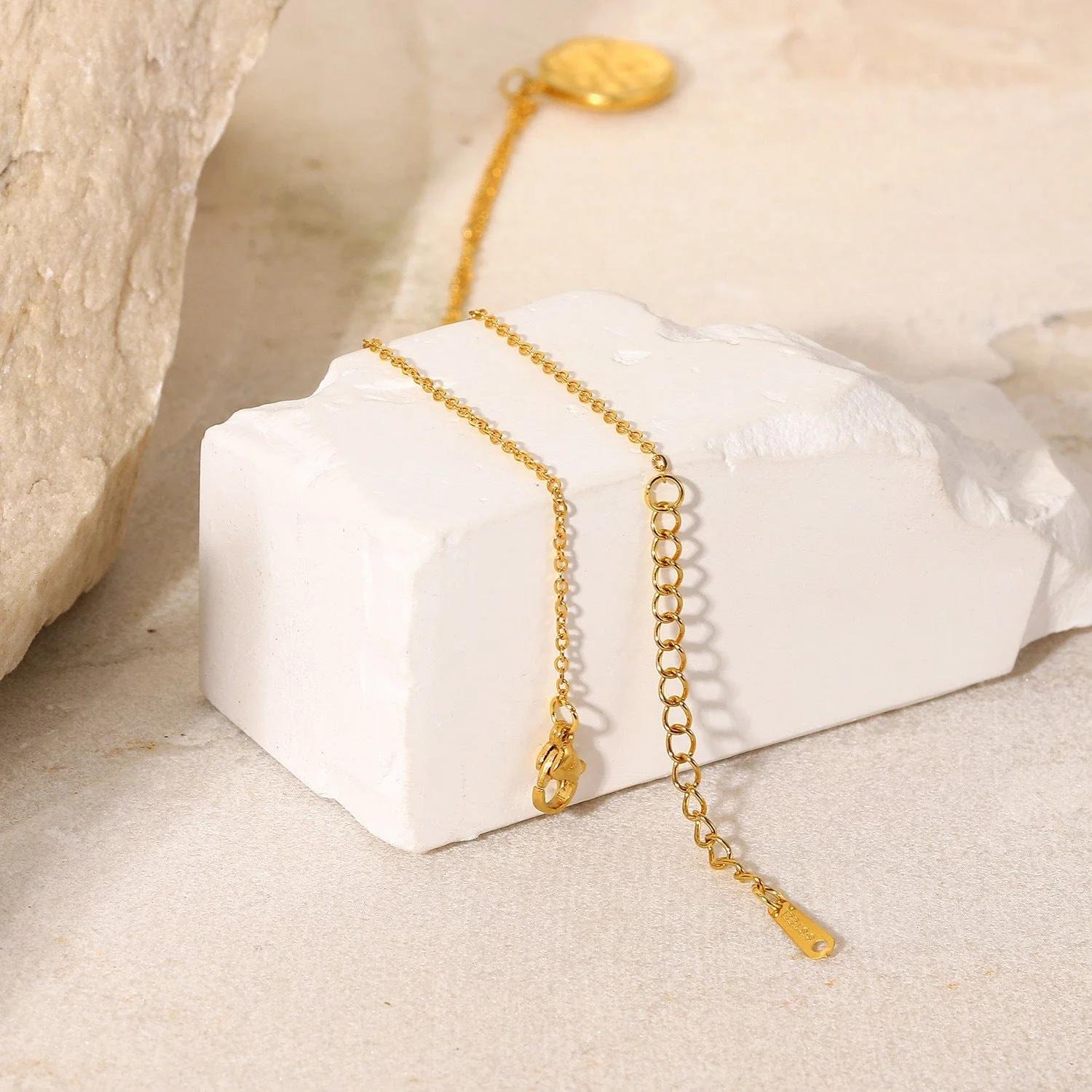 Eight Pointed Star Coin Charm 18K Gold Plated Necklace - Image 4