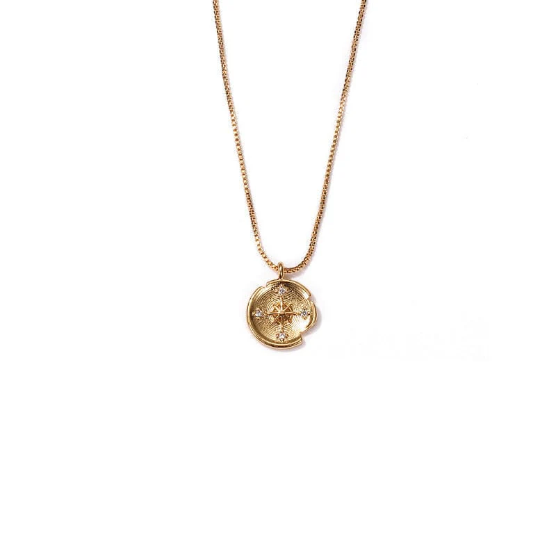 Eight Pointed Star Gold Coin Charm Necklace - Image 2