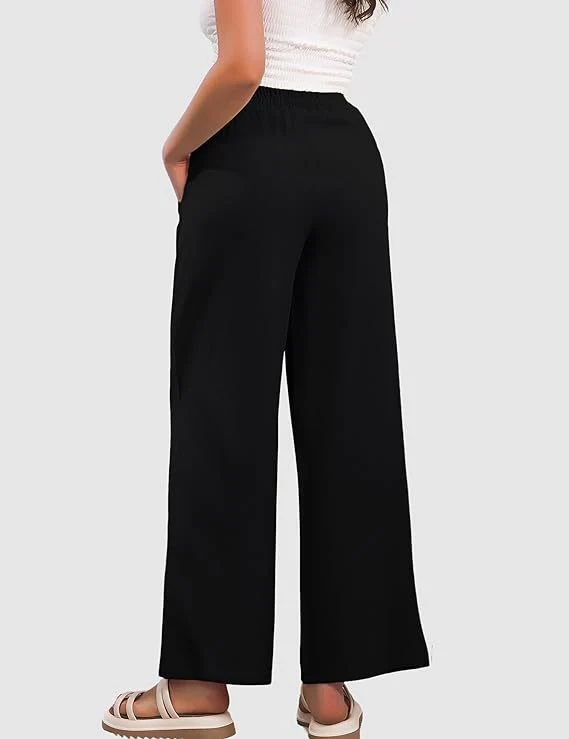 Elastic High Waist Casual Wide Leg Long Palazzo Lounge Pants Trousers - Image 2