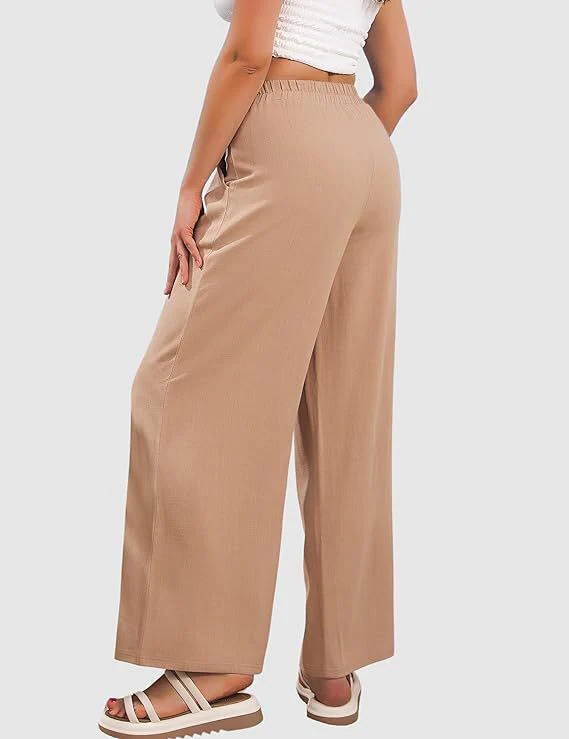 Elastic High Waist Casual Wide Leg Long Palazzo Lounge Pants Trousers - Image 4