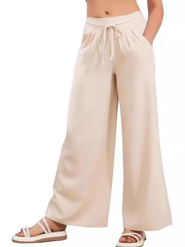 Elastic High Waist Casual Wide Leg Long Palazzo Lounge Pants Trousers - Image 5