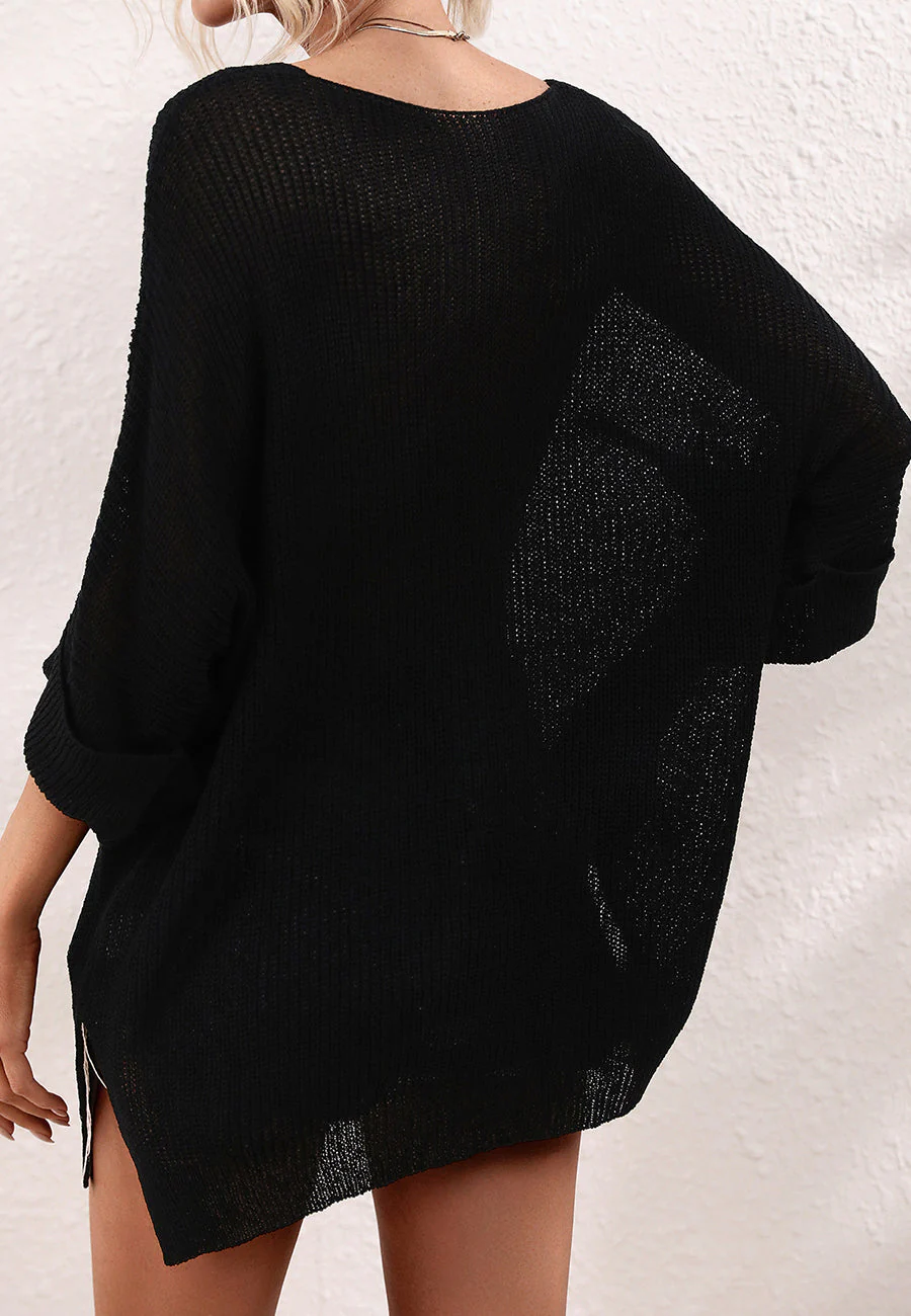Elbow Sleeve Textured Knit Sweater - Image 13