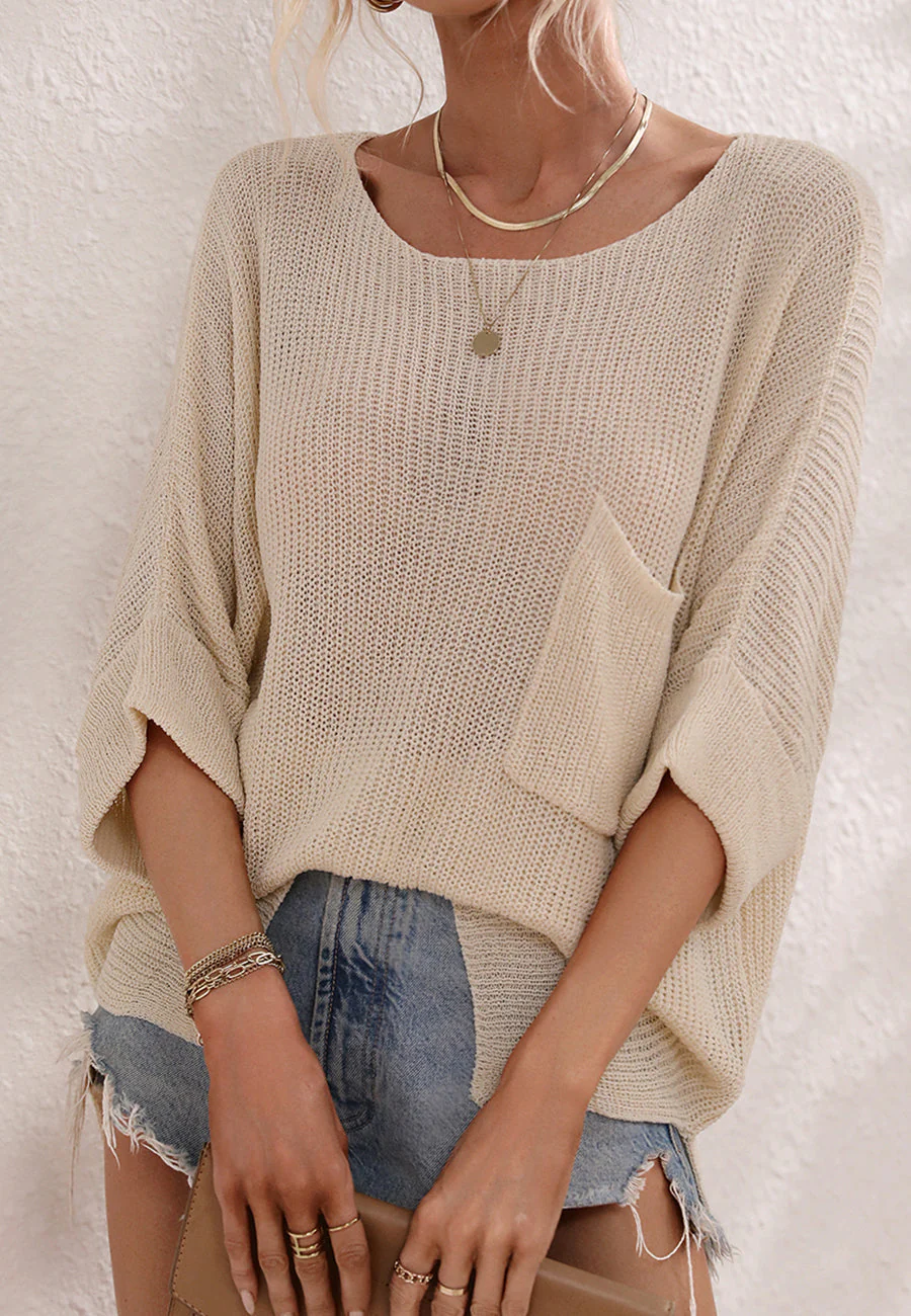 Elbow Sleeve Textured Knit Sweater - Image 25