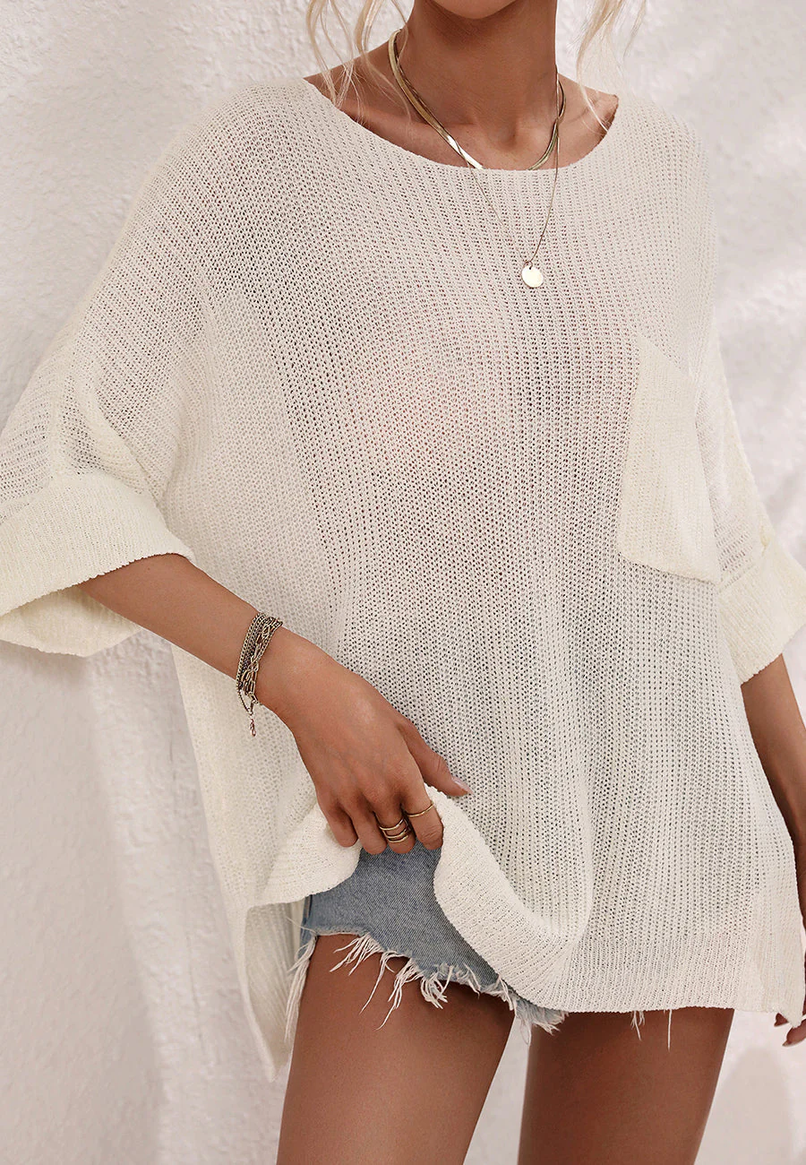 Elbow Sleeve Textured Knit Sweater - Image 27