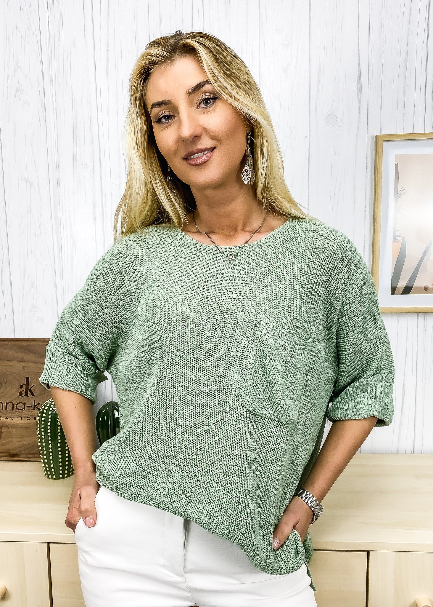 Elbow Sleeve Textured Knit Sweater - Image 3